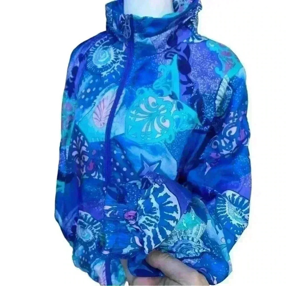 Vintage Jackets & Blazers - Vintage Lavon Purple Blue Psychedelic Funky Seashell Windbreaker Jacket size LP